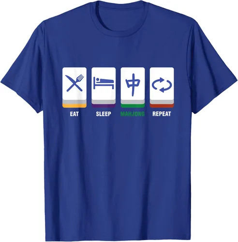 Vista 13 de Camiseta Mahjong Lover Eat Sleep Mahjong Tiles, Negro, S
