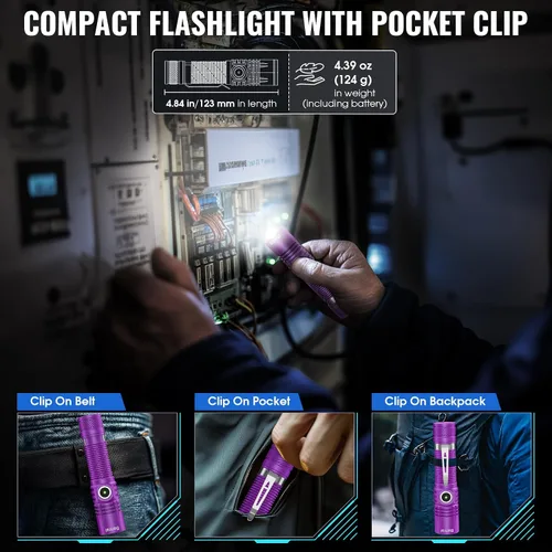 Vista 3 de Linternas tácticas recargables, linterna LED USB-C mini pequeña de alto lúmen, linterna EDC compacta, 4 modos y función de memoria, luces