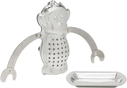 Vista 9 de HIC Kitchen Infusor de té con bandeja de goteo, almohadilla de rana y lirio, acero inoxidable 18/8 y plástico