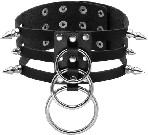 Vista 11 de Eigso - Gargantilla vintage de cuero sintético con remaches y picos, estilo punk, gótico, ajustable