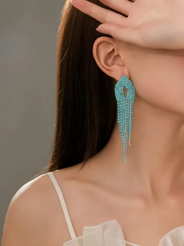 Vista 2 de Supra Diamanto Pendientes largos de borla para mujer, brillantes y coloridos diamantes de imitación de cristal, colgantes, joyería nupcial de boda