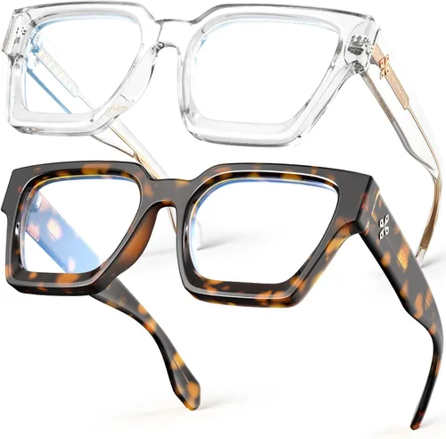 Vista 17 de VISOONE Paquete de 2 Gafas de Bloqueo de Luz Azul con Marco Rectangular y Aspecto Elegante Preppy para Mujeres y Hombres RIVER