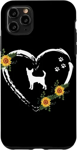 Vista 13 de Chihuahua With Paw Prints And Sunflower Heart On Black Case for iPhone 16