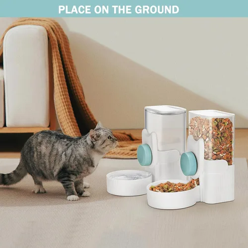 Vista 3 de ShineMe - Comedero automático para gatos y dispensador de agua, 35 onzas, comedero automático por gravedad para colgar alimentos y agua