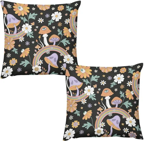 Vista 16 de Juego de 2 fundas de almohada florales retro de los años 70, Groovy Funky Hippie Flor Naranja Estética Boho Fundas de Almohada de 16 x 16 pulgadas