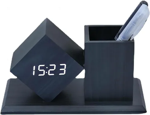 Vista 6 de Reloj despertador digital LED con pantalla de calendario de temperatura, ajuste de brillo de 3 niveles, activado por sonido, multifuncional