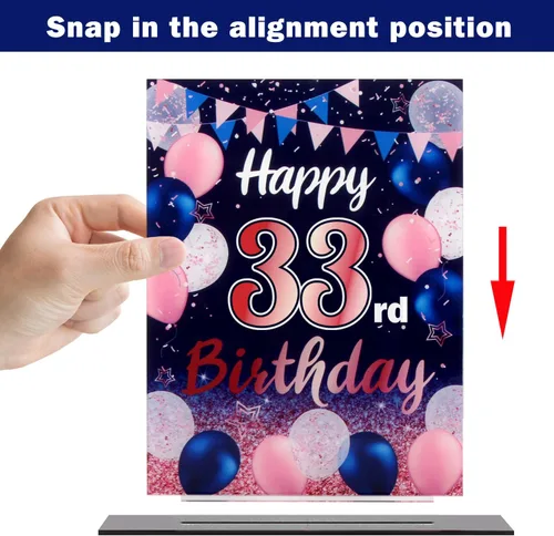 Vista 116 de LINGTEER Decoraciones de feliz cumpleaños número 11, 2 piezas de soporte de acrílico con impresión de pie rosa y azul, tablero de telón de fondo