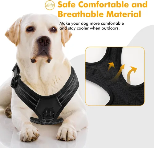 Vista 2 de Arnés para perro sin tirones, sin estrangulamiento, arnés para mascotas, ajustable, suave, acolchado, con asa de fácil control y tiras reflectantes