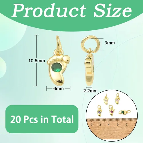 Vista 3 de LiQunSweet 20 piezas de micro pavé de circonitas cúbicas para bebé, diseño de huellas, para hacer joyas de ducha