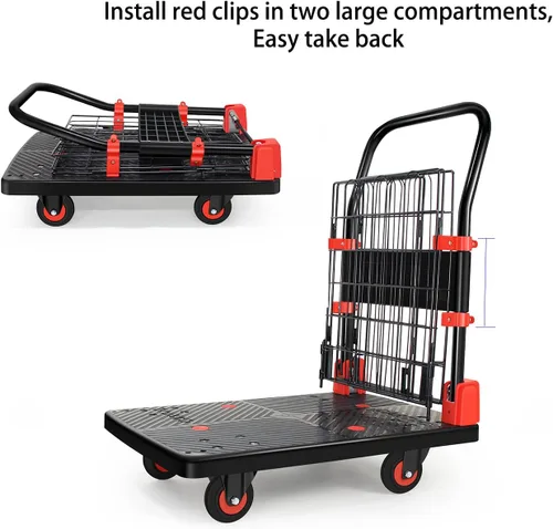 Vista 5 de Carrito plegable para carretilla de mano, peso de transporte de 330 libras, carrito de plataforma portátil con ruedas, uso multiescenario