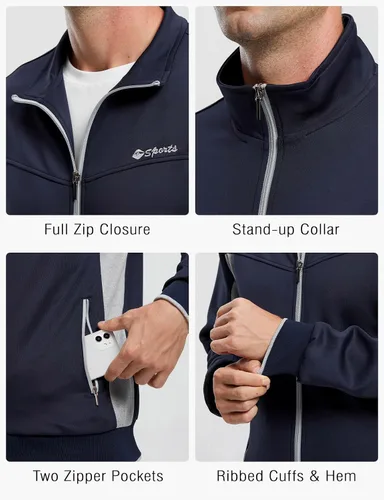 Vista 4 de Rdruko Conjunto Deportivo de 2 Piezas para Hombre, Traje Deportivo con Cremallera Completa, Sudaderas Deportivas para Gimnasio, Ropa Deportiva