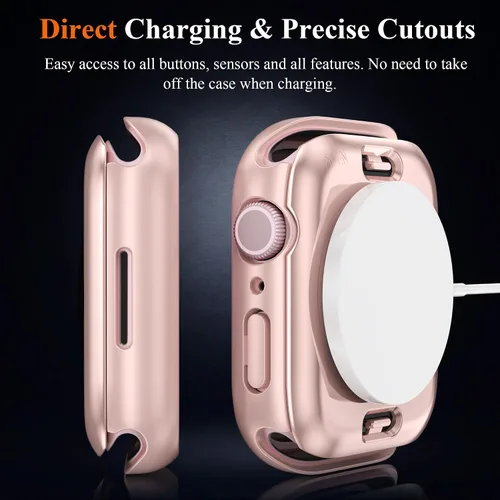 Vista 7 de YMHML Funda para Apple Watch Series 9/8/7 de 1.614 pulgadas, protector de pantalla de vidrio templado 360, cubierta frontal de policarbonato duro +