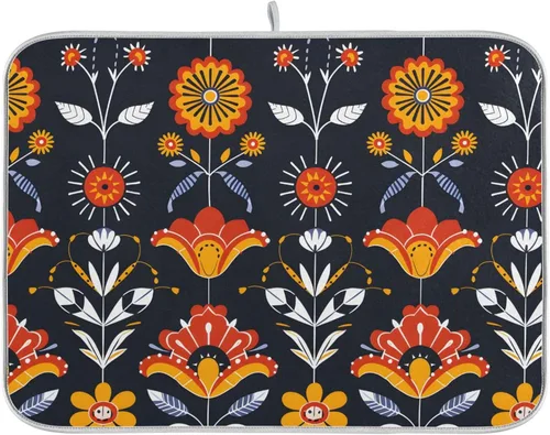 Vista 19 de Linda alfombrilla de secado de platos con hongos y plantas silvestres para encimera de cocina, almohadilla absorbente de microfibra, mediana 16x18