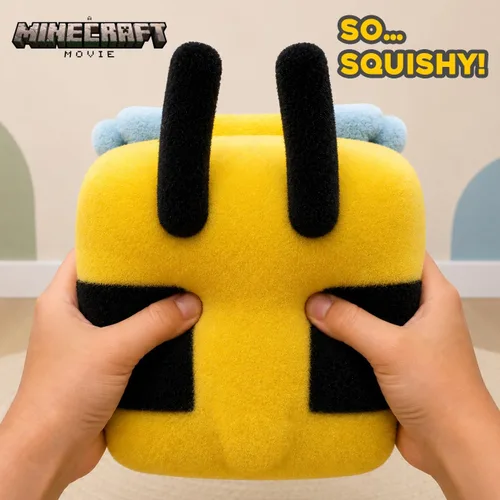 Vista 5 de Minecraft Mighty Mega Squishme (Abeja Cozie) Officially Licensed Minecraft Movie collectible. Soft slow-rise foam squishy, about 8 inches, with a
