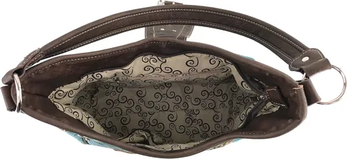 Vista 4 de Justin West Bolso de mano oculto con hebilla de diamantes de imitación y tachuelas con bordado floral occidental (bolso negro), negro (Black Tote)