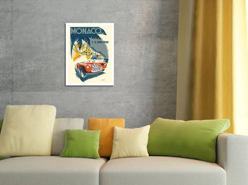 Vista 4 de B. Minne c.1952 - Cartel de metal vintage de 1952 Gran Premio de Mónaco - Carreras de coches - Cartel de metal vintage de 8 x 12 pulgadas