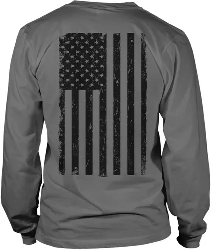 Vista 11 de Camisa de manga larga unisex con bandera negra desgastada de Estados Unidos Gris claro - Impresión trasera