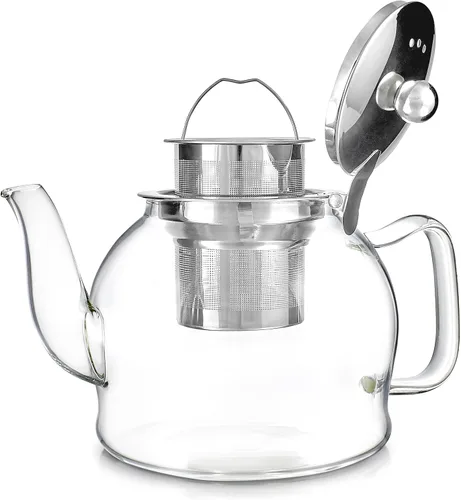 Vista 2 de Teabloom Dublin - Tetera de vidrio de borosilicato de primera calidad con infusor inoxidable extraíble, apta para estufa, ideal para té de hojas