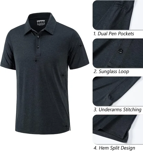 Vista 4 de TACVASEN Mens Golf Polo Shirts Short Sleeve Quick Dry Collared Casual Shirt with Buttons PerformanceT-Shirt