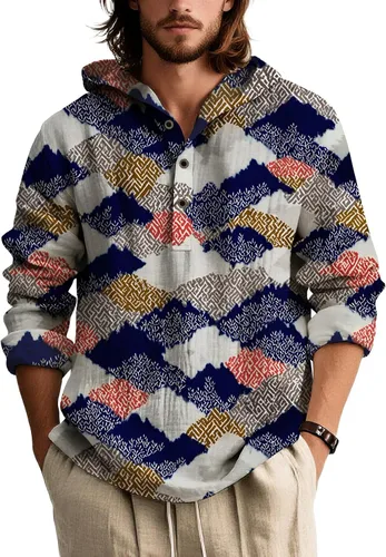 Vista 14 de Sudadera con capucha para hombre, de gran tamaño, elegante, vintage, con botones, casual, de manga larga, sudadera con capucha