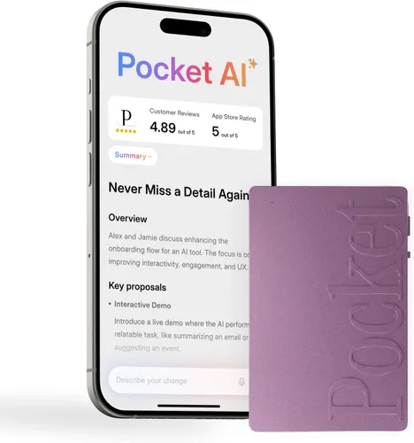 Vista 10 de Pocket Grabadora de voz AI, transcripción automática, tomador de notas AI Gris (Space Grey)