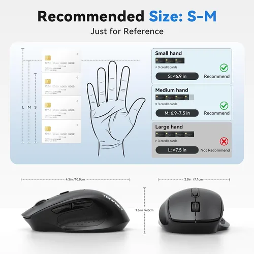 Vista 7 de TECKNET Ratón inalámbrico para computadora portátil, ratón inalámbrico Bluetooth de modo dual (BT5.2/3.0 y 2.4G), diseño ergonómico, DPI de 5