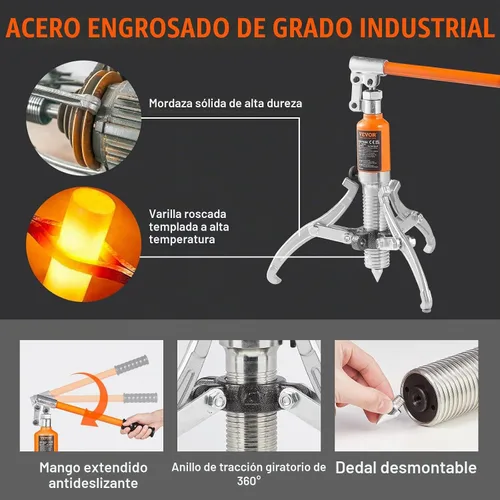 Vista 3 de VEVOR Extractor hidráulico de engranajes, separador de extracción de rodamiento de rueda de capacidad máxima de 5 toneladas, extractor de 2 o 3