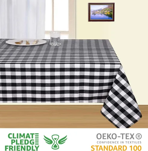 Vista 3 de Urban Villa - Mantel de mesa 100 % algodón, para uso diario, cenas familiares o fiestas en interiores o exteriores, a cuadros, color negro/blanco