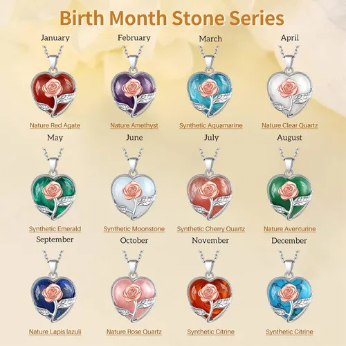 Vista 5 de Suplight - Collar con dije de piedra natal genuina de plata de ley 925 con forma de corazón y pera para mujer (con caja de regalo)