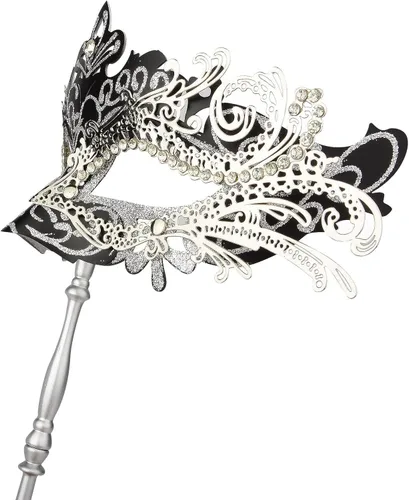 Vista 4 de Hoshin Máscara de mascarada con palo, decoraciones de Mardi Gras, máscaras venecianas para mujer