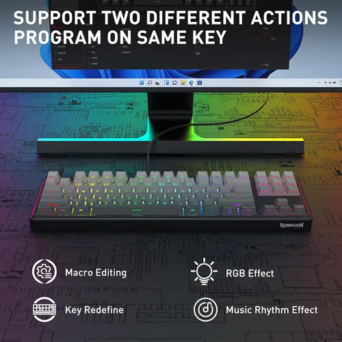 Vista 7 de Redragon K707 HE Teclado para juegos de disparo rápido, 87 teclas TKL Teclado mecánico con cable con interruptor magnético de efecto Hall