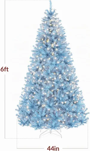 Vista 2 de Best Choice Products Árbol de Navidad azul bebé preiluminado de 6 pies, decoración navideña artificial completa con 947 puntas de rama, 250 luces