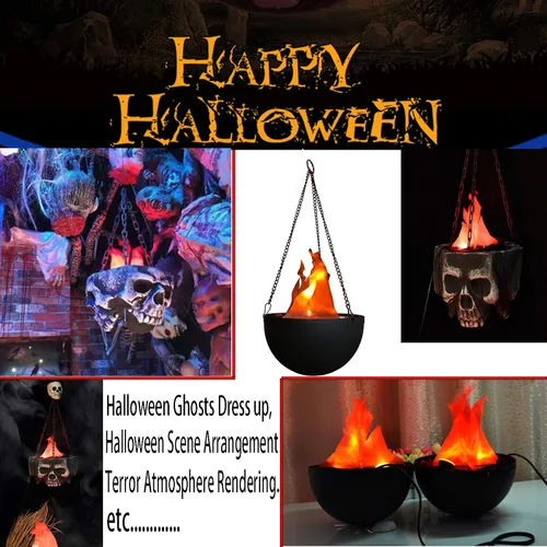Vista 4 de Luz LED de fuego falso 3D, lámpara colgante de efecto de llama de seda para Halloween, Navidad, festivales, fiestas, clubes nocturnos