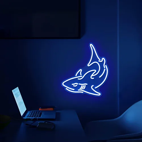Vista 5 de Letrero de neón de tiburón, luces de neón azules para decoración de pared, letrero de neón LED de tiburón, letreros de neón regulables