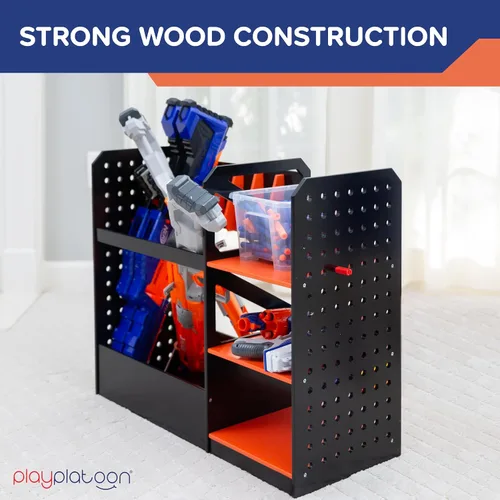 Vista 4 de Play Platoon Estante de almacenamiento para pistola Nerf - Organizador de tablero de clavijas de pared de 6 pistolas Includes 20 Storage Pegs