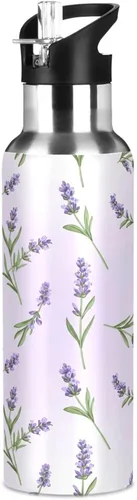 Vista 8 de Insulated Stainless Steel Water Bottle with Straw 32 Oz, BPA-Free Sport Water Bottle Insulated for Gym Outdoor Travel School, Lavender Flowers Green
