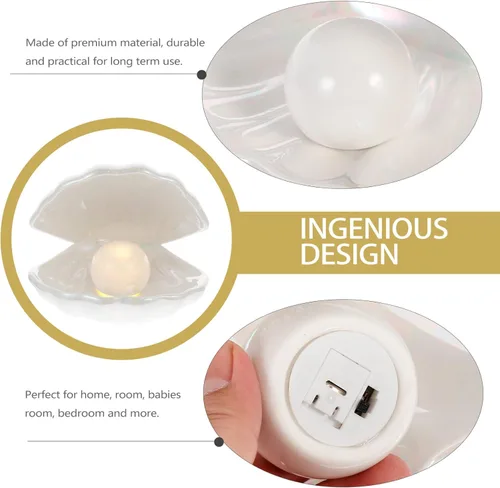 Vista 3 de IMIKEYA Shell Pearl Light White Ceramic LED Pearl in Shell Luz nocturna Escritorio portátil inspirado en el océano Lámpara de concha para dormitorio