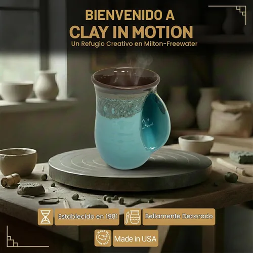 Vista 3 de Clay in Motion - Taza calentadora de manos para diestros, diseño Ocean Tide Marea del Océano