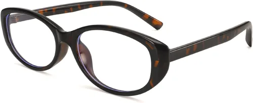 Vista 7 de Dollger Lentes de bloqueo de luz azul para mujer, con marco ovalado retro de moda, gafas pequeñas de ojo de gato Marrón