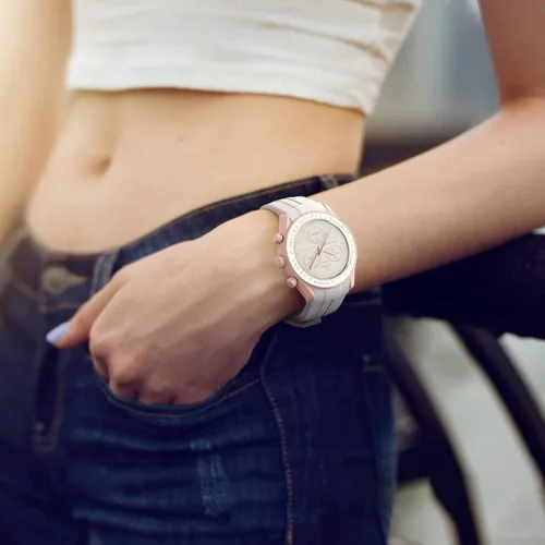 Vista 5 de Correas para reloj Moonswatch, correa compatible con Omega Swatch Moonswatch Speedmaster sin huecos, diseño curvado, correa de repuesto de silicona