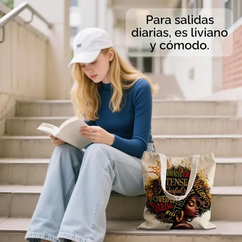 Vista 6 de Bolsa de lona estética para mujer, con cierre magnético a presión y bolsillo interior con cremallera, bolsa reutilizable