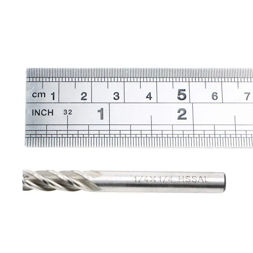Vista 2 de Fresas de extremo HSS de 1/4 de pulgada con 4 flautas y vástago recto, paquete de 2 Straight Shank M2 Steel End Mills CNC Milling Machine Router