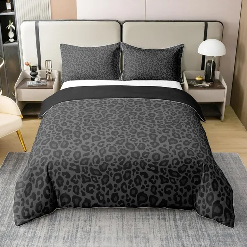 Vista 4 de Castle Fairy Juego de funda de edredón con estampado de leopardo, 100 % algodón natural, juego de funda de edredón de guepardo africano con 1 funda
