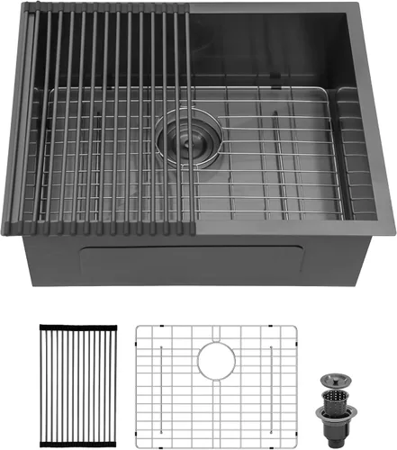 Vista 25 de Logmey - Fregadero de barra de acero inoxidable de 13 pulgadas, fregadero de cocina empotrado para barra de calibre 16, cuenco individual de 9
