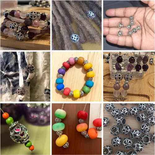 Vista 2 de 40 piezas de cuentas espaciadoras de tubo metálico para fabricación de joyería, cuentas de paracord de agujero grande plateadas, cuentas