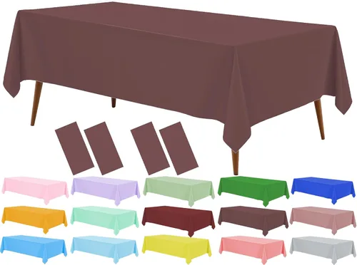 Vista 15 de Mantel de plástico rosa claro (paquete de 2), funda de mesa de comedor de 54 x 108 pulgadas para mesa rectangular, manteles desechables