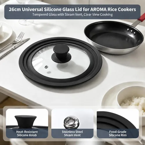 Vista 5 de Silicone Glass Pan Lids Compatible with Tramontina, 6-12 Inch, 3 Pack