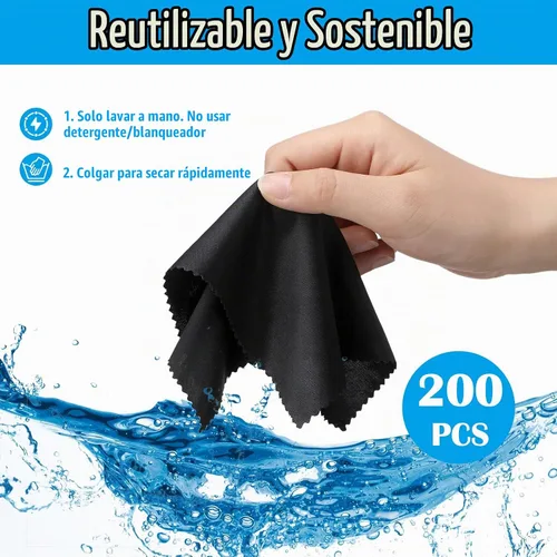 Vista 3 de Paquete de 200 paños de microfibra para lentes, paños de limpieza