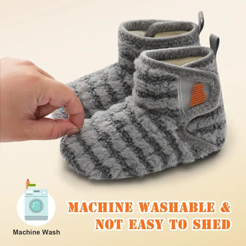 Vista 7 de BARERUN Pantuflas para niños y niñas, zapatos de casa para bebés, botines de invierno de felpa acogedora para niños, pantuflas cálidas y ligeras