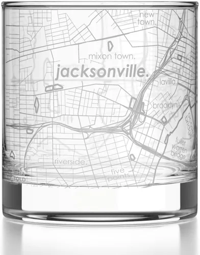 Vista 118 de Well Told Vaso de rocas grabado con mapa de Akron, Ohio, cristalería estilo antiguo (325ml, transparente) Vaso de bourbon grabado, regalos